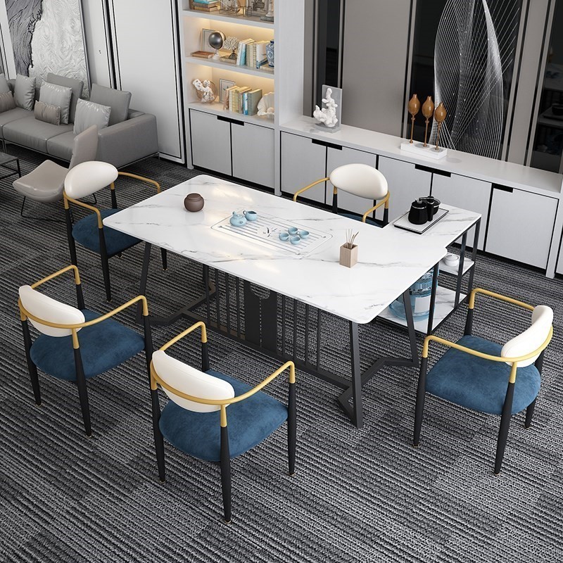 Nordic Light Lavish Rockboard Tea Table And Chairs Composition Office Marble Bubble Tea Table Rock Plate Iron Art Tea Table And Chairs Combination