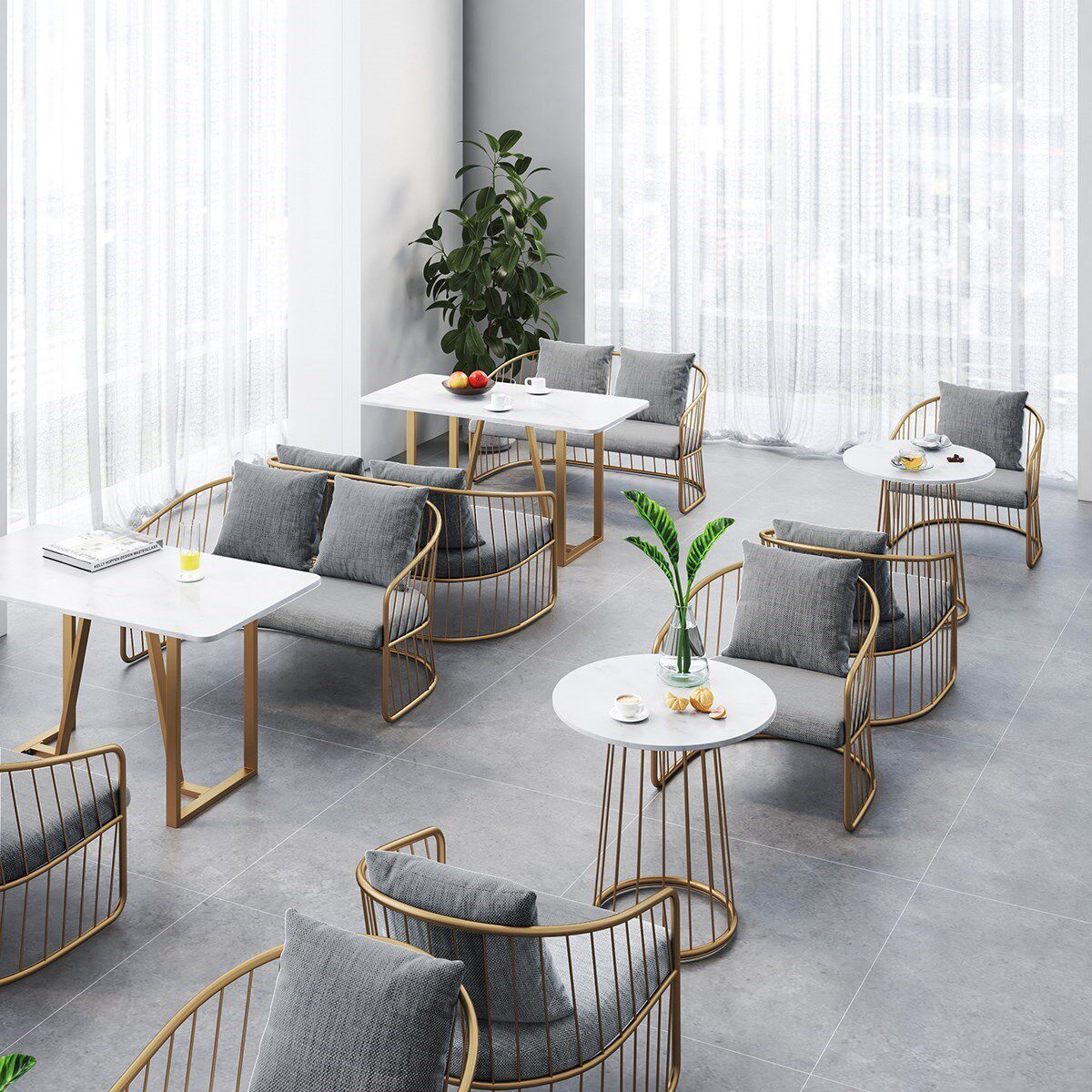 Dessert milk tea shop sofa Nordic café wrought iron card seat sofa sample house display center office negotiation meeting area table and chairs