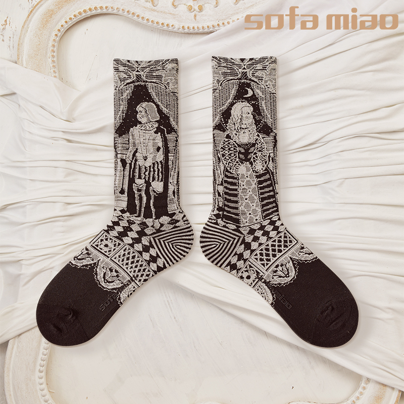 Sofa Miao Lucky Cat/Designer Art Style Mid-Calf Socks for Women Trendy Internet Celebrity Style Couple Gift Sofa Miao Lucky Cat/Designer Art Style Mid-Calf Socks for Women Trendy Internet Celebrity Style Couple Gift