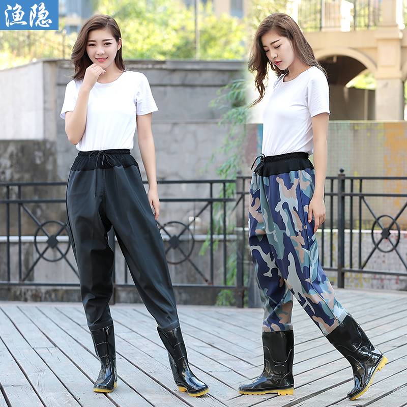 Waist-length water pants half body waterproof ultra-light rain pants men's reservoir rain shoes fish pants thickened rubber leather pants fork catching fish