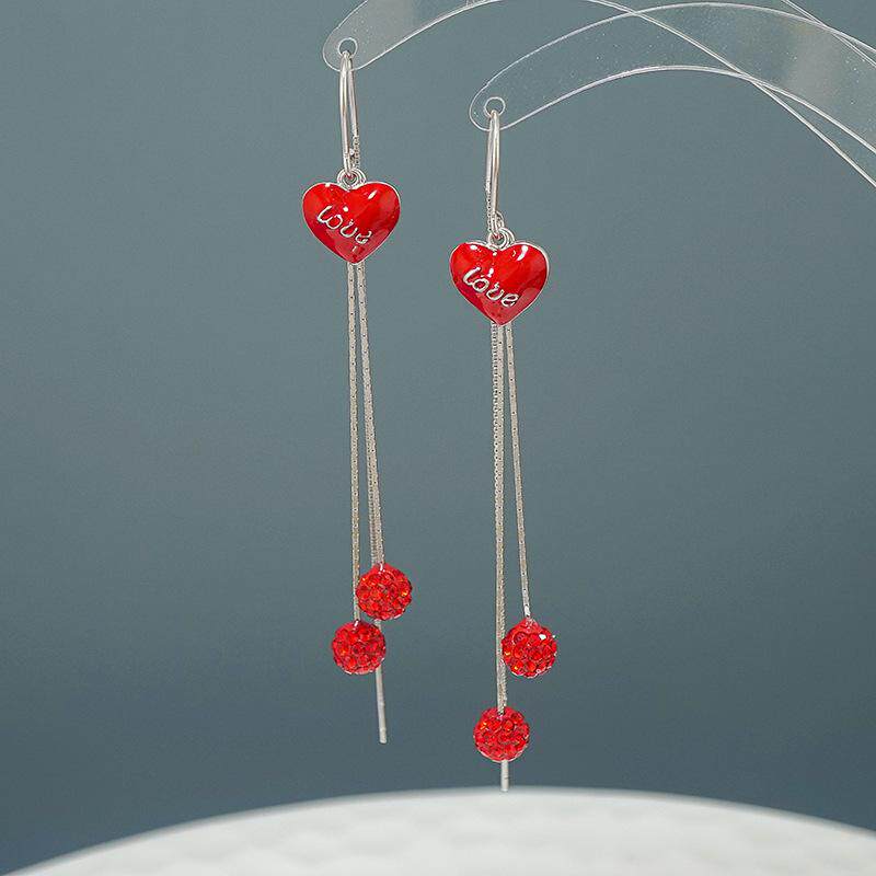 Earrings Temperament Long Version Streaming Suear Accessories Pure Silver Female New Red Wire Ear Defense s925 2022 Fox Red Fashion