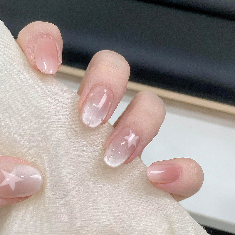 Gentle Starlight White Silk Cat-Eye Pink Star Handmade Wearable Nails Short Style Fake Nails Gentle Starlight White Silk Cat-Eye Pink Star Handmade Wearable Nails Short Style Fake Nails