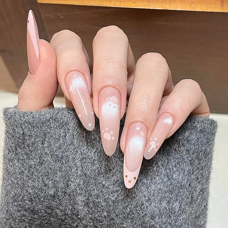 Milky Pink and Tender Cat Paw Glass Bead Cat Eye Pure Handmade Wearable Nails with Miffy Cute Nail Art and High-End Feel Milky Pink and Tender Cat Paw Glass Bead Cat Eye Pure Handmade Wearable Nails with Miffy Cute Nail Art and High-End Feel