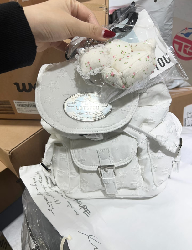 Embroidered White in Stock~ Lotsyou Backpack Jennie Kim Ji-Ni Same Style Designer Brand Multi-Pocket Backpack