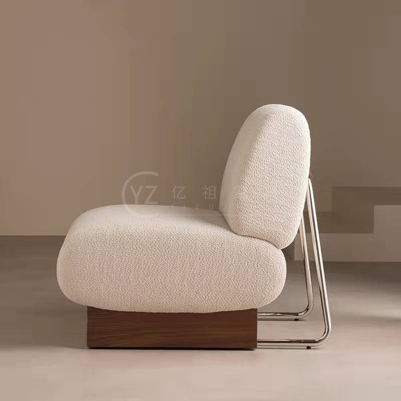 Nordic Minimalist Atmosphere Small Household Type Living Room Fabric Sofa Chair Creative Metal Casual Chair Designer Solid Wood Single Chair 