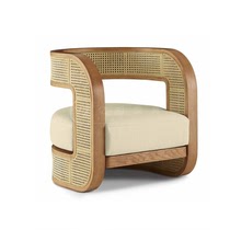 Neoclassical minimalist art solid wood rattan leisure chair modern Chinese rattan single chair model room fabric sofa chair