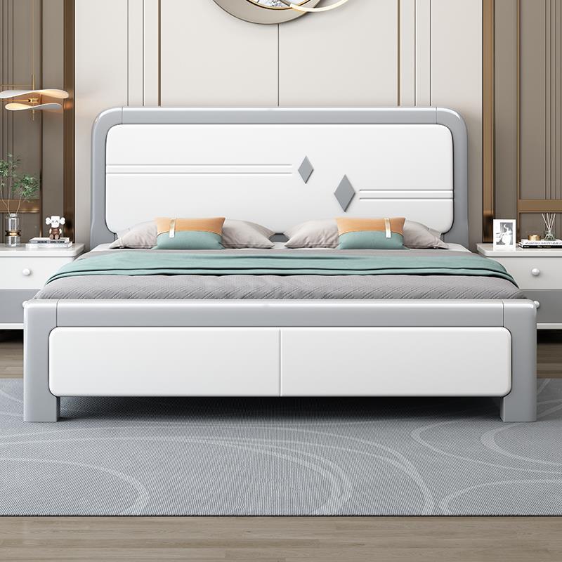 All Solid Wood Bed, Modern Minimalist Double Bed, Master Bedroom, Nordic White Bed, Factory Direct Sale, 1.5m Large Bed, Wooden Bed