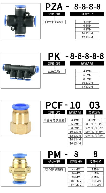 Khí nén PC4-M5 khí quản PL6-01 khuỷu tay PU cắm nhanh PY nhanh PE nối PB8-02/10-03/12-04 đầu nối nhanh khí nén inox đầu nối ống dẫn khí