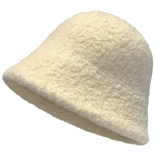 Hat women's winter new lamb wool fisherman hat autumn and winter plain face small bucket hat solid color warm basin hat