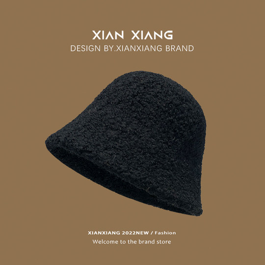 Hat women's winter new lamb wool fisherman hat autumn and winter plain face small bucket hat solid color warm basin hat