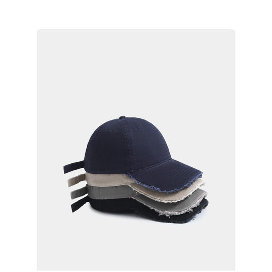 American Retro Distressed Soft-Brim Baseball Cap for Women, Simple and Versatile Korean Style Solid Color Duckbill Cap That Makes the Face Look Smaller, Trendy for Men