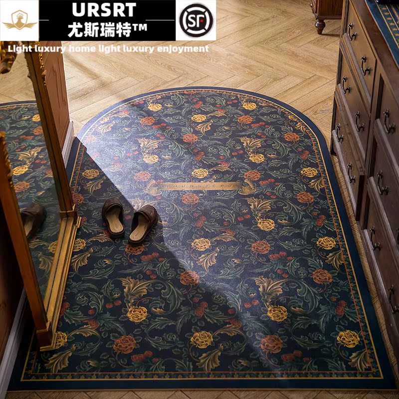 UESRT free of light and luxurious American retro entrapment leather ground mat for door cushion anti-slip footbed carpet villas