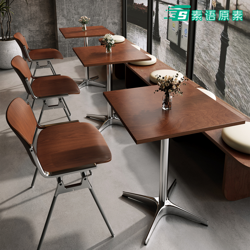 Coffee Shop Tables and Chairs, Marine Board Tables, Dessert Milk Tea Syrup, Korean Restaurant Commercial Dining Tables, Retro Solid Wood Square Tables