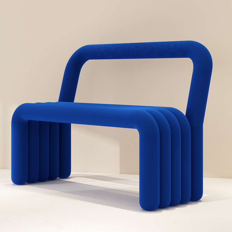 Klein blue velvet sofa stool light luxury modern living room bench fashion metal home casual shoe changing stool