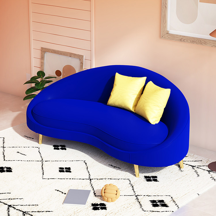 Klein blue multi-person sofa comfortable sponge sofa light luxury fabric sofa living room furniture reception room office