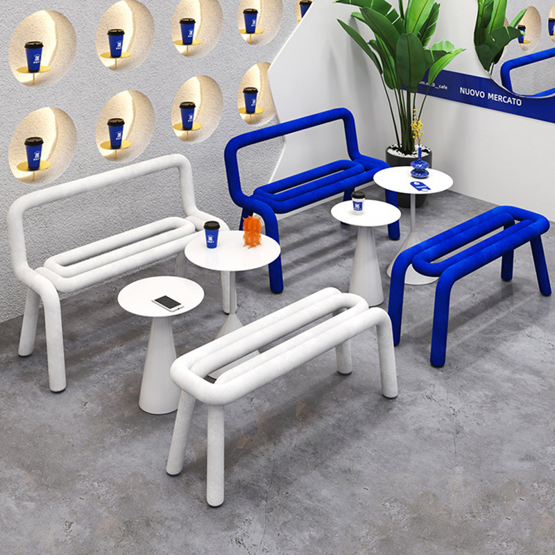 Klein blue backrest bench long dining chair household long stool backrest chair light luxury net red chair fabric dining stool