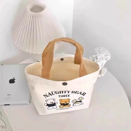Портативный шоппер, маленький ланч-бокс, банка для хранения, универсальная сумка через плечо для школьников, с медвежатами, сумка для еды