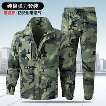 Elastic reflective strip twill cotton work clothes for men spring and autumn suits welding auto repair labor protection wear-resistant anti-scalding outdoor work clothes