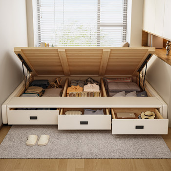 Side open air pressure bed without head bed box storage bed small apartment solid wood tatami drawer high box storage bed