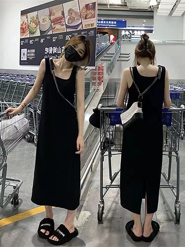 Long Camisole Dress, New Summer Style, Large Size, Loose Fit, Can Be Worn Outside or as an Inner Layer, Over-The-Knee Long Skirt
