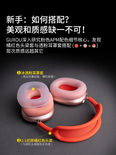 [Guxou New Product]Suitable for AirPods Max Original Pink Exclusive Ice-Clear Protective Set Apple Bluetooth Over-Ear Headphones Headband 2 Headband Apm Protective Case Accessories Ear Pads 4