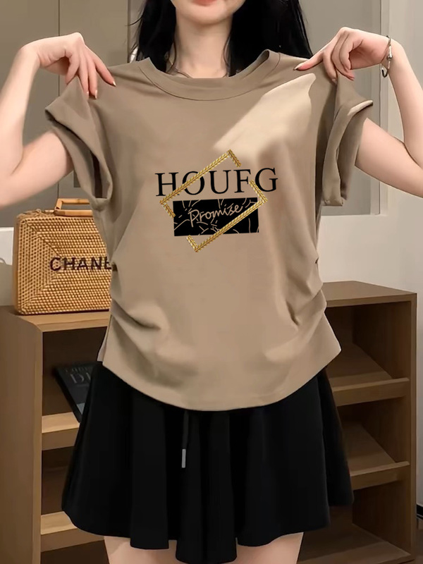 2026 New Style Short-Sleeve T-Shirt with Ruffled Sleeves and a Structured Shoulder Design for Women, Featuring a Waist-Cinching and Slimming Effect, Summer Trendy Top