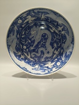 Late Qing Dynasty Blue and White Five-Dragon Plate