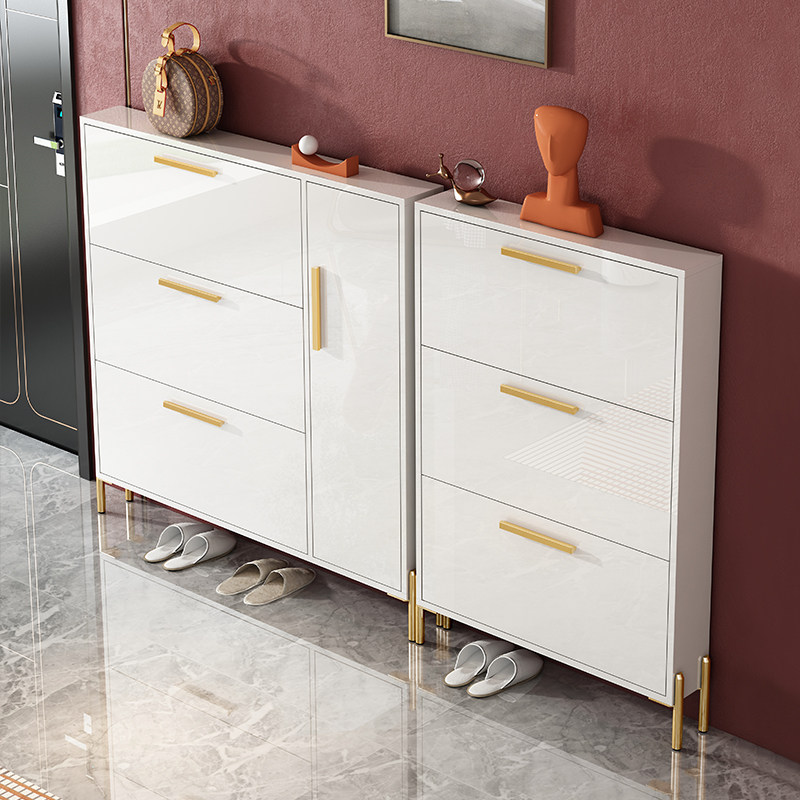 Light luxury ultra-thin shoe cabinet 17cm15cm24cm White simple tipping bucket small narrow home door space small apartment