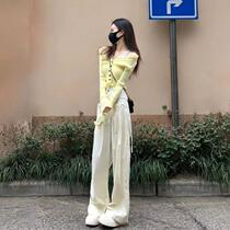 This years popular suits for women 2024 spring womens design fake two-piece tops high-waisted wide-leg trousers two-piece set