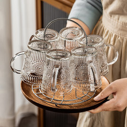 Sunflower Glass Water Cup Home Set, High Aesthetic Value, Living Room Guest Reception, with Handle, Embossed Juice Drink Cup