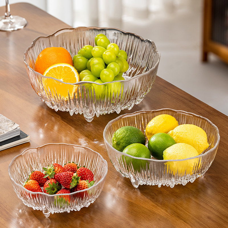 Light Luxury Glass Fruit Plate for Living Room Coffee Table, High-End Exquisite Home-Use High-Value Salad Bowl, Candy and Snack Display Basket