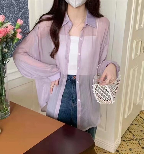 Шифоновый весенний лонгслив, летняя тонкая рубашка, защита от солнца, оверсайз