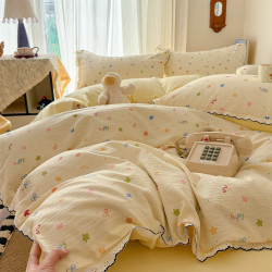 Super Soft Double-Layer Gauze Four-Piece Bedding Set, Korean Style French Lace Quilt Cover, Four-Season Dormitory Bed Sheet and Quilt Cover Three-Piece Set