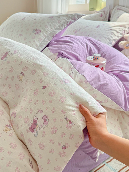 New Soft and Delicate Ultra-Soft Cloud Cotton Three-Piece Set, Cloud-Like Washed Cotton Soft Crinkled Gauze Duvet Cover Four-Piece Set