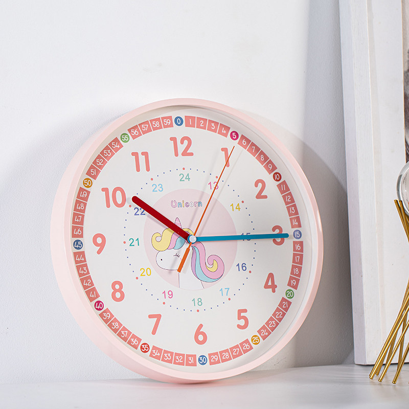 Early teaching and learning mute wall clock living room home children's room bedroom clock 2021 new wall-mounted clock without punching