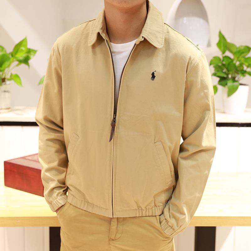 Autumn and Winter Paul Men's Zip-Up Jacket with Lapel, Business Casual, Pony Logo, Long-Sleeve Rl Executive Jacket for Men