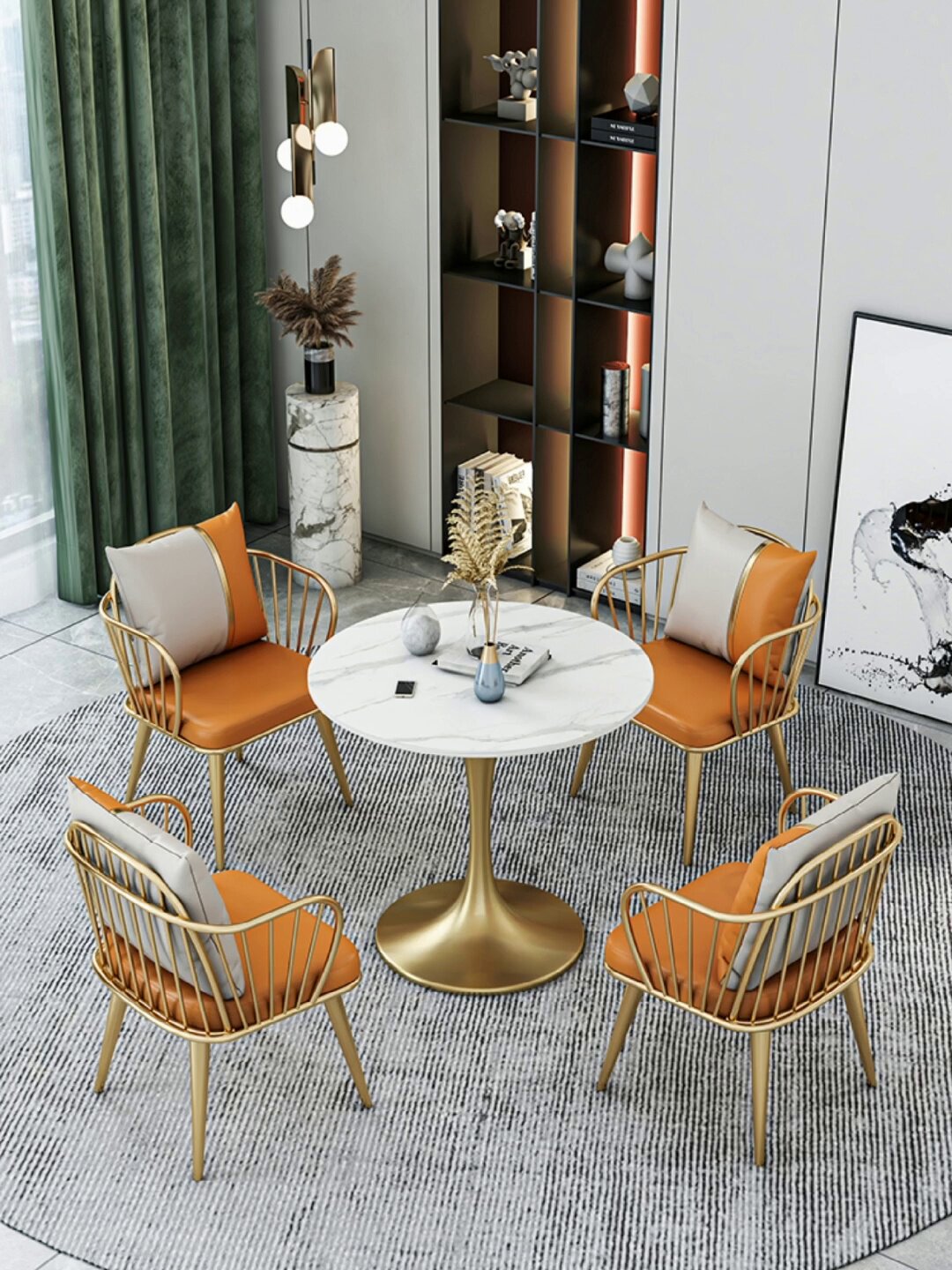 Beauty Satellite Round Table 4-Chair Sample HouseShowhall Showroom Reception Roundtable Little Roundtable Table and chair combination