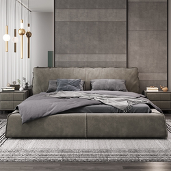 Italian Minimalist Frosted Fabric Bed, Tech Fabric, Simple Modern Parisian Bed, High-End Internet-Famous Floor-Standing Double Bed, Wabi-Sabi Style