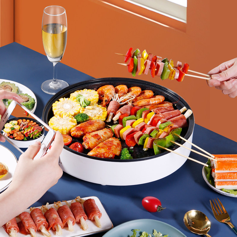 Electric Grill Pan Student Dormitory Home Smoke-free Barbecue Small Non-stick Grilled Grill Pan Grilled Meats Meat Pan Integrated Pan