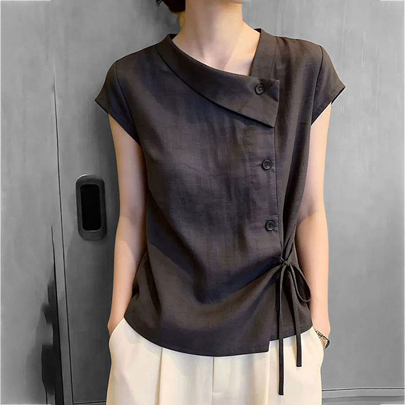 Gifishlow Hong Kong Brand 2026 Summer New Fashion Design Lace-Up Shirt Short-Sleeved Shirt