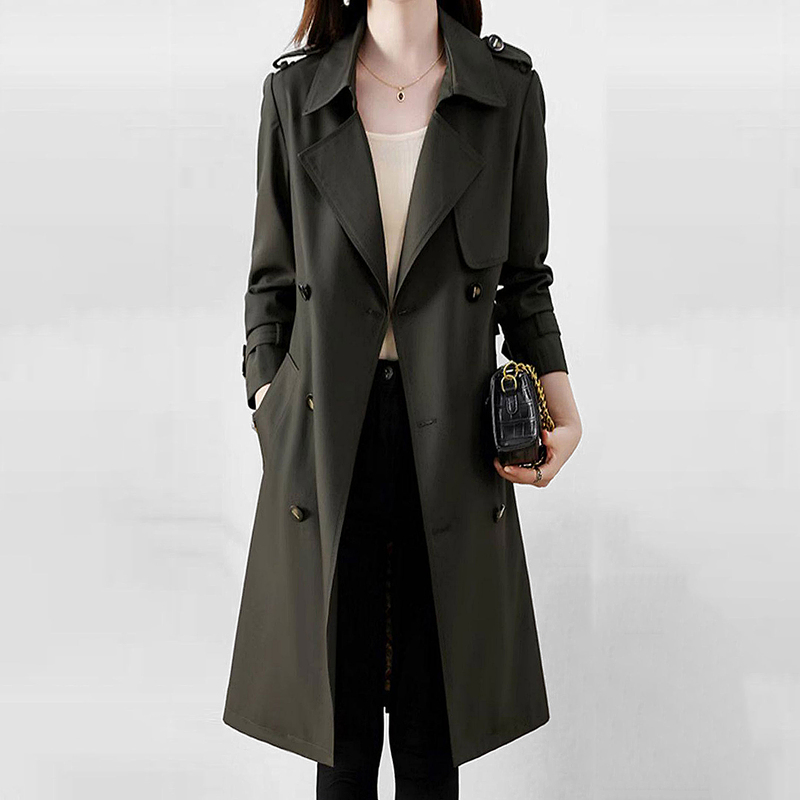 Gifishlow Hong Kong Brand Solid Color Trench Coat for Women, Spring 2026 New Fashion, Elegant and Slim-Fitting Coat