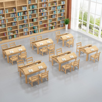 Childrens solid wood inclined reading table kindergarten painting desk and chair combination set library art reading table