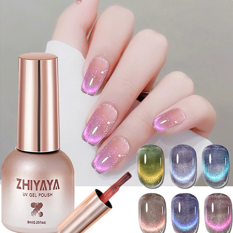 Гелевый лак для ногтей ZHIYAYA cat eye магнитный, полуперманентный с блёстками, разные цвета