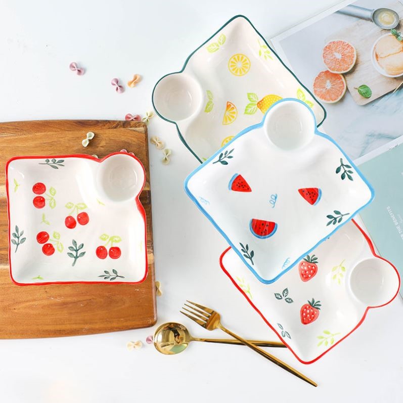 Dumpling special dish with vinegar dish household high-value ceramic fishing creative underglaze ribbon vinegar dish tableware net red dish