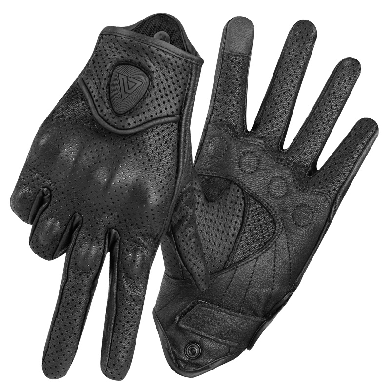 VOERH locomotive gloves anti-fall holes breathable touch screen Sheep leather genuine leather summer locomotive riding gear Four Seasons