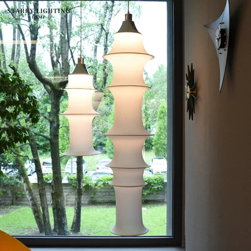 Nordic Silk Bamboo Dining Room Chandelier, Unique and Creative Wabi-Sabi Designer Living Room Bedroom Bedside Strip Combination Lamp