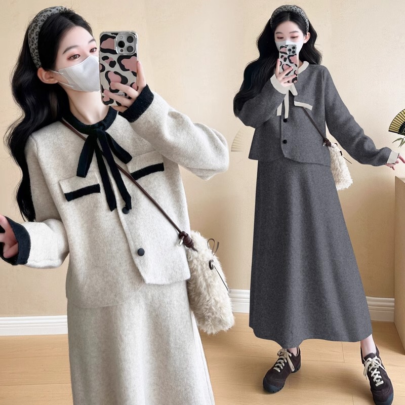 French Uamtor Maternity Wear Autumn and Winter 2025 New Style Small Chanel-Style Suit, Elegant and Age-Reducing Knitted Slimming Suit