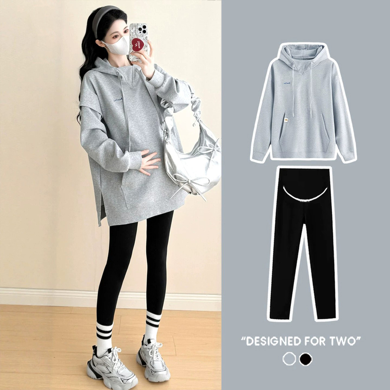 Uamtor Maternity Suit Autumn and Winter 2026 New Casual Loose Belly-Covering Hooded Embroidered Sweatshirt Lazy Two-Piece Set Uamtor Maternity Suit Autumn and Winter 2026 New Casual Loose Belly-Covering Hooded Embroidered Sweatshirt Lazy Two-Piece Set