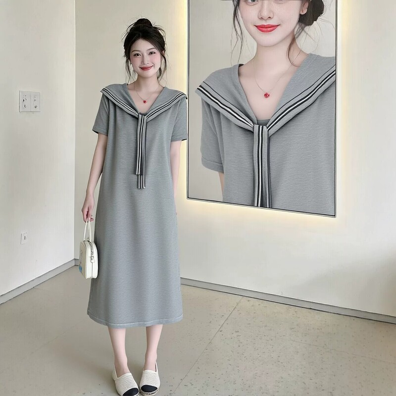 French Uamtor Maternity Dress, Summer Style, Korean Style, Loose Straight Cut, Covers the Body, Looks Slimming, Shawl Long T-Shirt Dress
