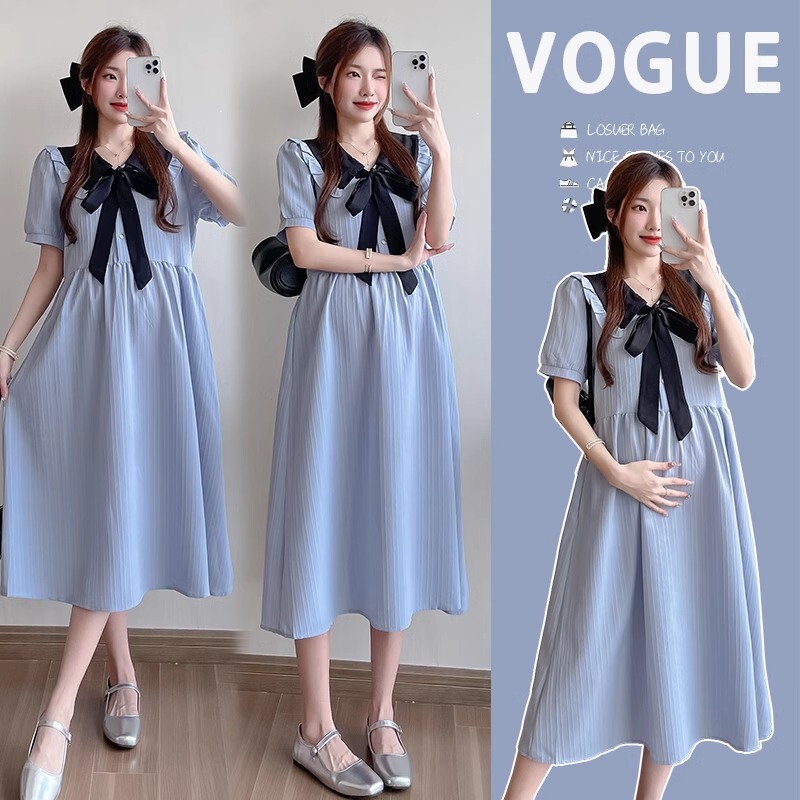 French Uamtor Maternity Dress 2026 Summer New Style Doll Collar Loose Fit Elegant Slimming Concealing Maternity Dress